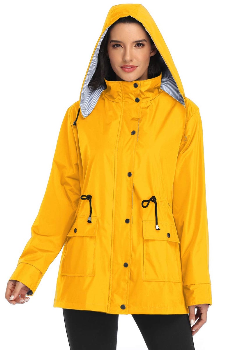 Arthas Women Light Rain Jacket Waterproof Active Outdoor Trench Raincoat with Hood Lightweight Plus Size for Girls (Yellow, XL). - Image 4